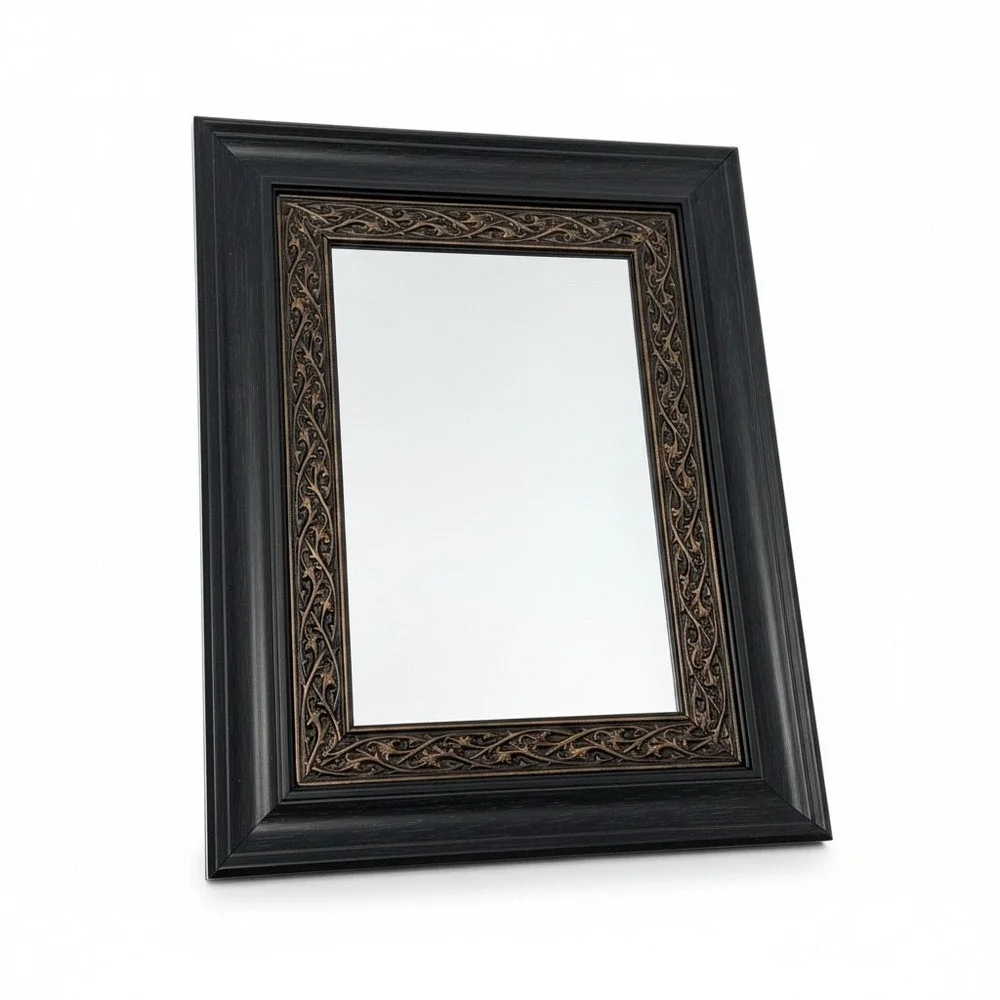Ornate Black and Bronze Filigree Wall Mirror 12.5x15.5 Rectangular Vintage Style